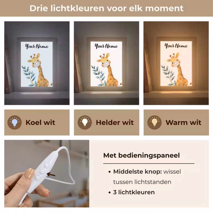 Giraf - Dier - Wilde dieren Light Box met kabel (Kinderlampje) klein -USP_lichtkleurNL