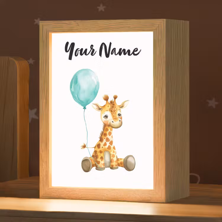 Giraf - Baby - Dieren - Blauwe ballon Light Box met kabel (Kinderlampje) klein -zzz_3d_website