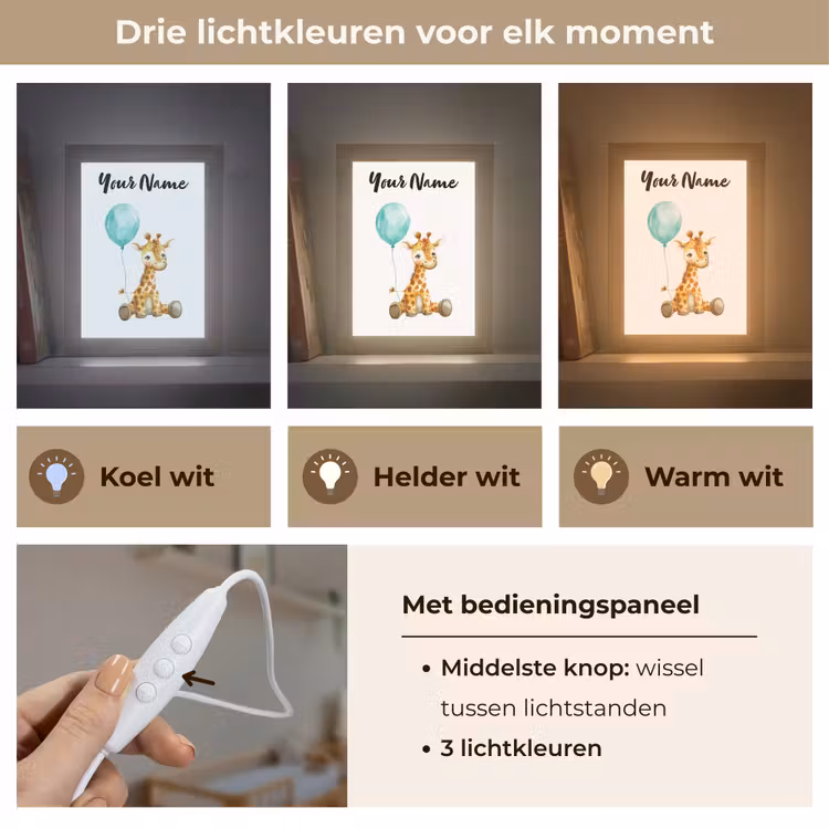 Giraf - Baby - Dieren - Blauwe ballon Light Box met kabel (Kinderlampje) klein -USP_lichtkleurNL