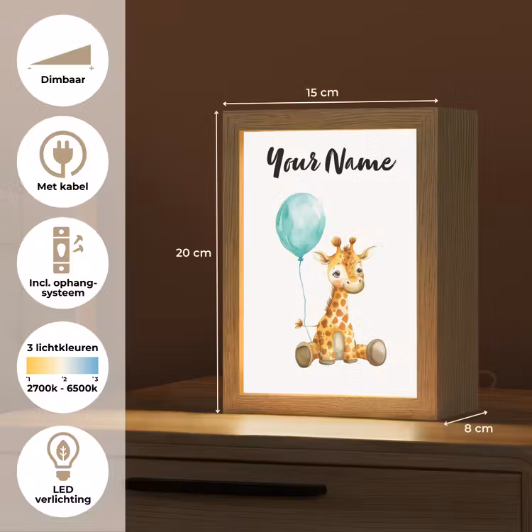 Giraf - Baby - Dieren - Blauwe ballon Light Box met kabel (Kinderlampje) klein -USP_NL