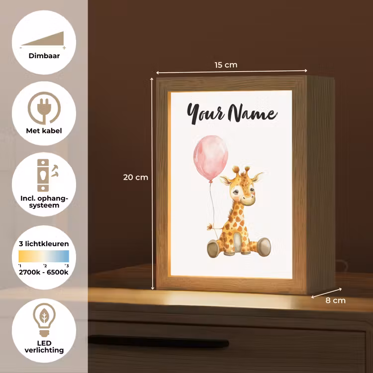 Giraf - Baby - Dieren - Roze ballon Light Box met kabel (Kinderlampje) klein -USP_NL
