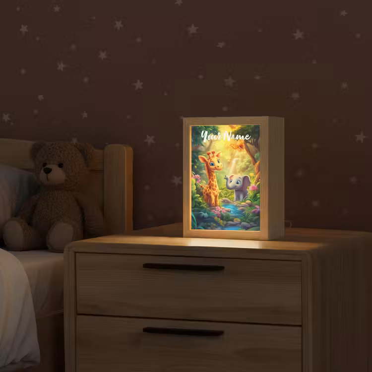 Giraf - Olifant - Bloemen - Jungle Light Box met kabel (Kinderlampje) klein -sfeer1_kind