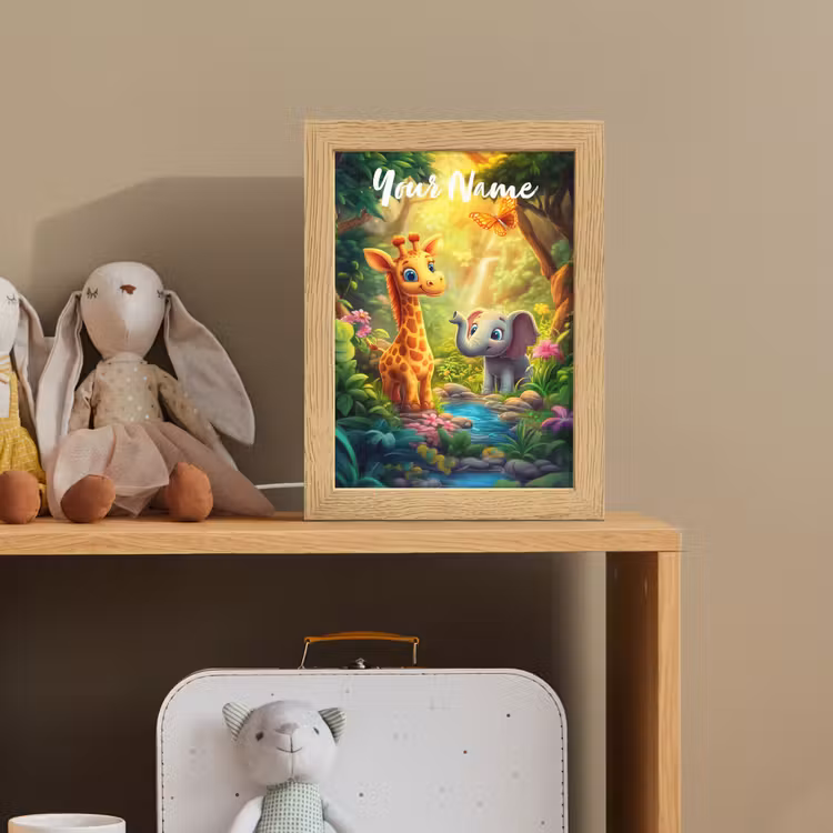 Giraf - Olifant - Bloemen - Jungle Light Box met kabel (Kinderlampje) klein -sfeer2_kind