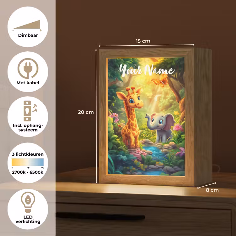 Giraf - Olifant - Bloemen - Jungle Light Box met kabel (Kinderlampje) klein -USP_NL