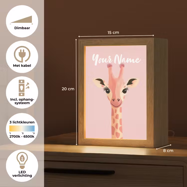 Giraffe - Illustratie - Roze Light Box met kabel (Kinderlampje) klein -USP_NL