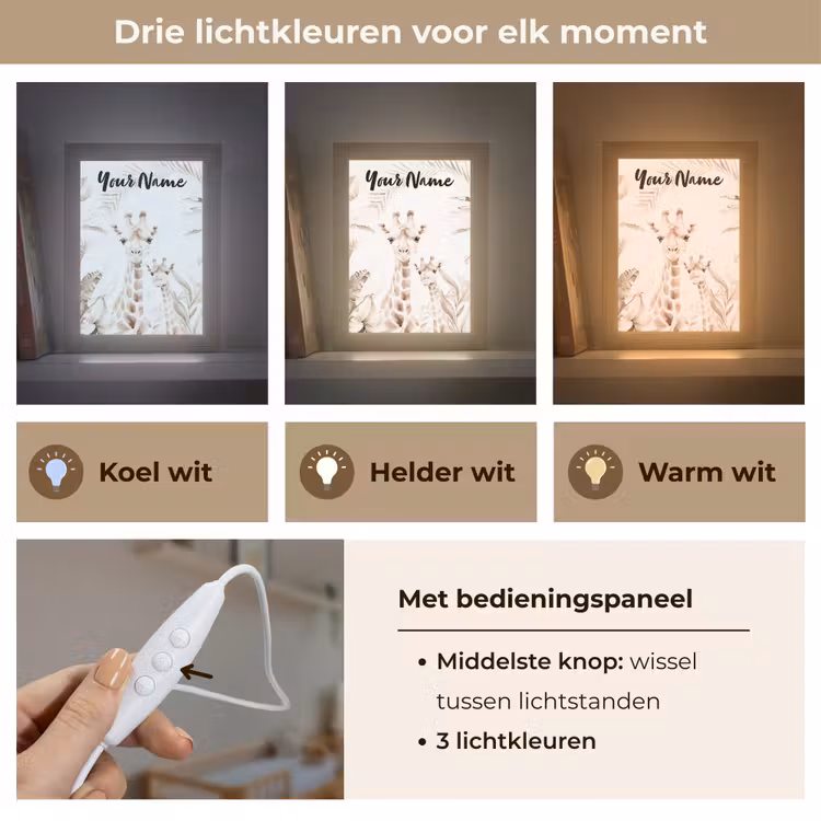 Giraffe - Jungle - Bruin - Kinderen Light Box met kabel (Kinderlampje) klein -USP_lichtkleurNL