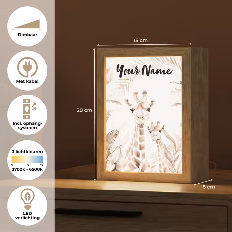 Giraffe - Jungle - Bruin - Kinderen Light Box met kabel (Kinderlampje) klein -USP_NL
