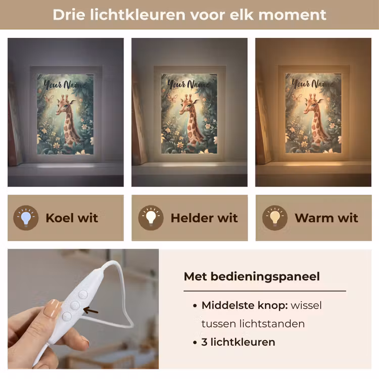 Giraffe - Jungle - Bloemen Light Box met kabel (Kinderlampje) klein -USP_lichtkleurNL