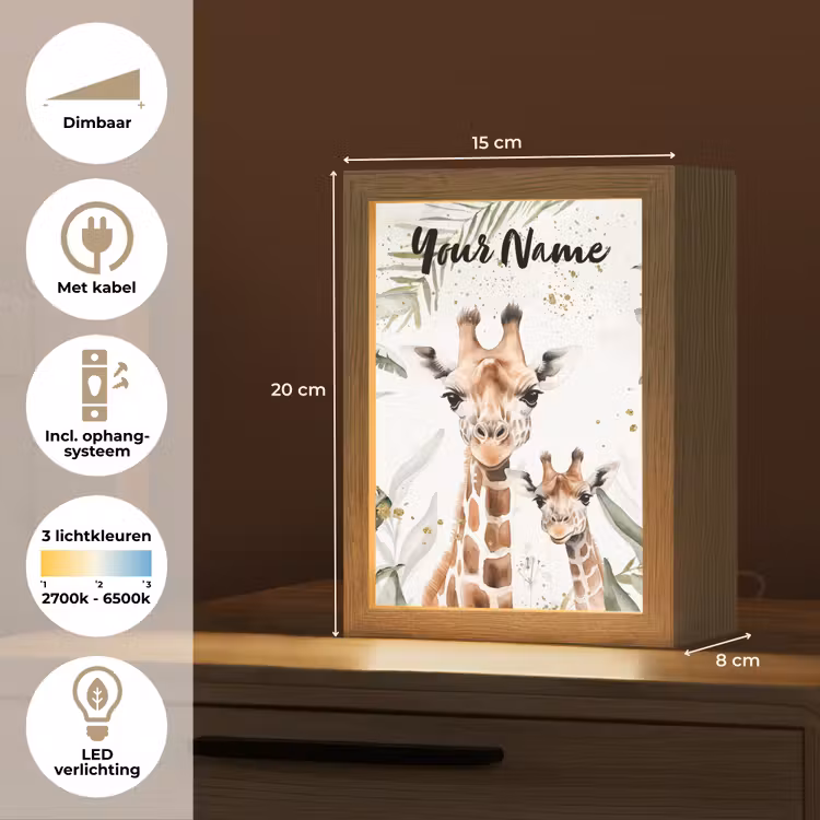 Giraffe - Natuur - Kinderen - Dieren Light Box met kabel (Kinderlampje) klein -USP_NL