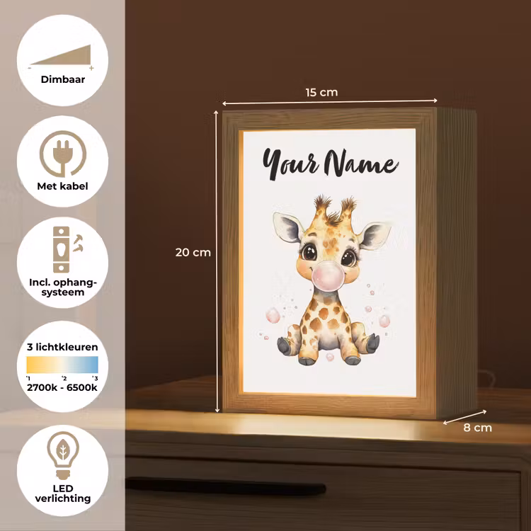 Giraffe - Roze - Kauwgom Light Box met kabel (Kinderlampje) klein -USP_NL