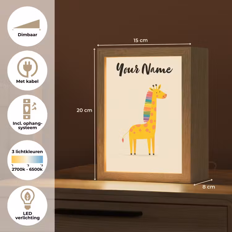 Giraffe - Regenboogmanen - Beige Light Box met kabel (Kinderlampje) klein -USP_NL