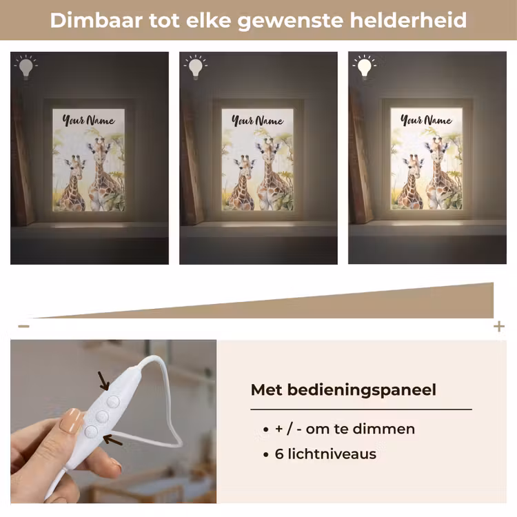 Giraffe - Wilde dieren - Natuur - Kinderen Light Box met kabel (Kinderlampje) klein -USP_dimbaarNL