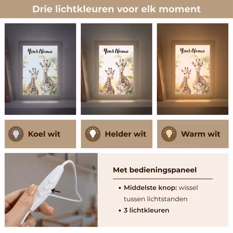 Giraffe - Wilde dieren - Natuur - Kinderen Light Box met kabel (Kinderlampje) klein -USP_lichtkleurNL