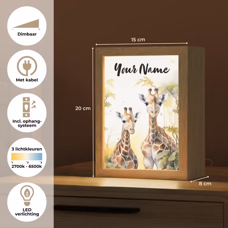 Giraffe - Wilde dieren - Natuur - Kinderen Light Box met kabel (Kinderlampje) klein -USP_NL