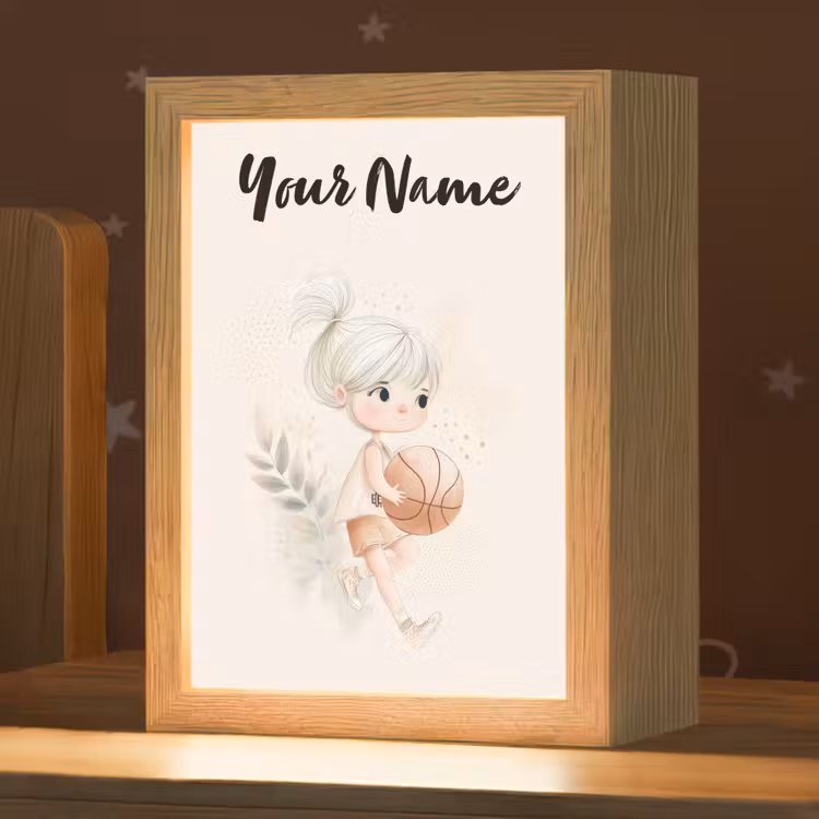 Meisje - Basketbal - Oranje - Planten Light Box met kabel (Kinderlampje) klein -zzz_3d_website