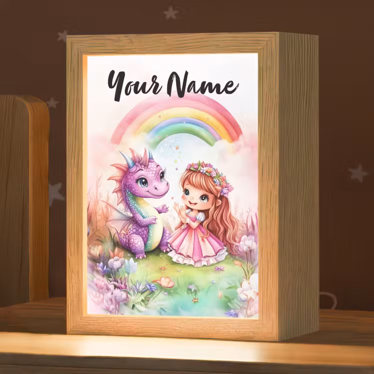 Meisje - Draak - Regenboog Light Box met kabel (Kinderlampje) klein -zzz_3d_website