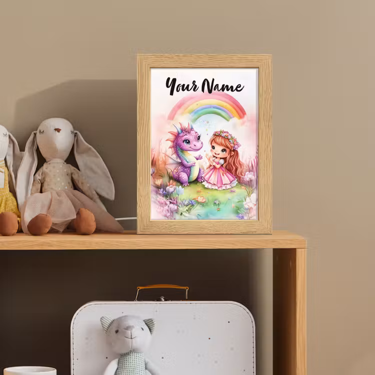 Meisje - Draak - Regenboog Light Box met kabel (Kinderlampje) klein -sfeer2_kind