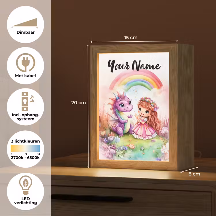 Meisje - Draak - Regenboog Light Box met kabel (Kinderlampje) klein -USP_NL