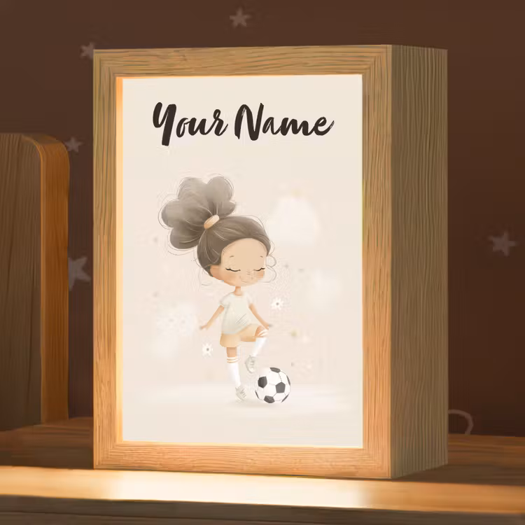 Meisje - Knot - Bruin - Voetbal Light Box met kabel (Kinderlampje) klein -zzz_3d_website