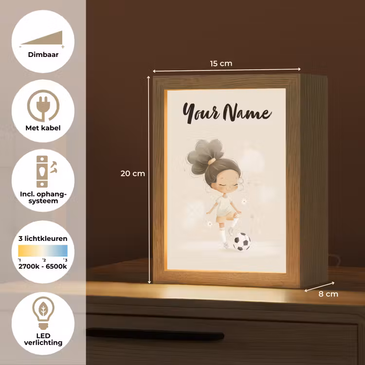 Meisje - Knot - Bruin - Voetbal Light Box met kabel (Kinderlampje) klein -USP_NL