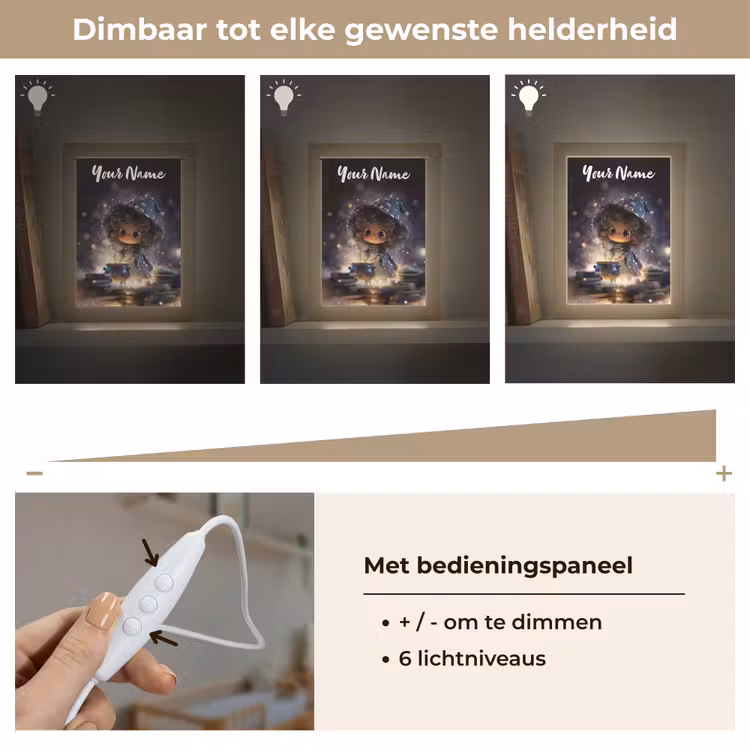 Meisje - Toveren - Sterren - Paars Light Box met kabel (Kinderlampje) klein -USP_dimbaarNL