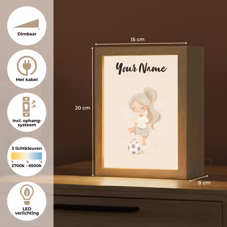 Meisje - Staart - Voetbal - Minimalistisch Light Box met kabel (Kinderlampje) klein -USP_NL