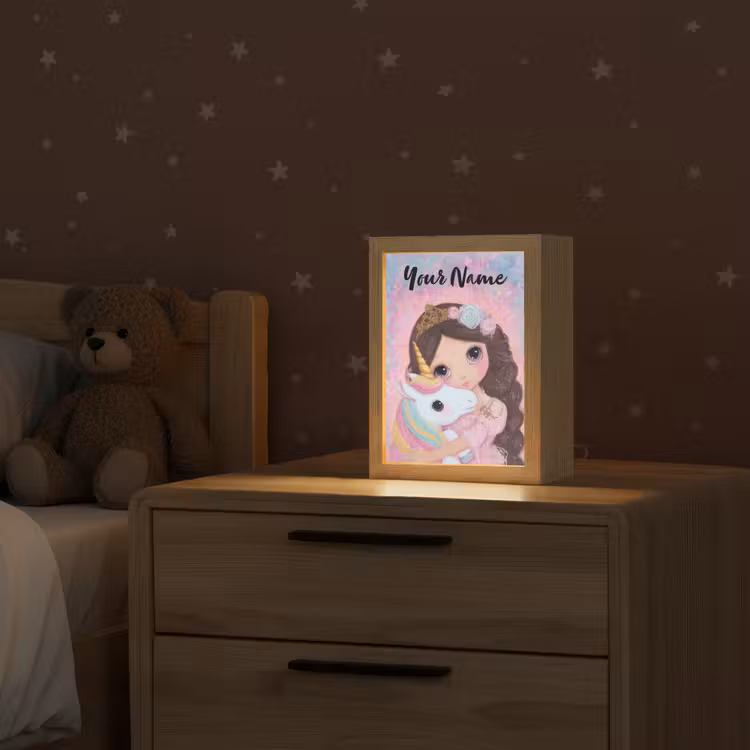Meisje - Eenhoorn - Glitter Light Box met kabel (Kinderlampje) klein -sfeer1_kind