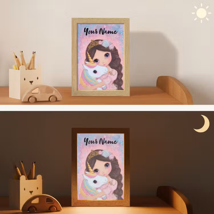 Meisje - Eenhoorn - Glitter Light Box met kabel (Kinderlampje) klein -sfeer3_kind