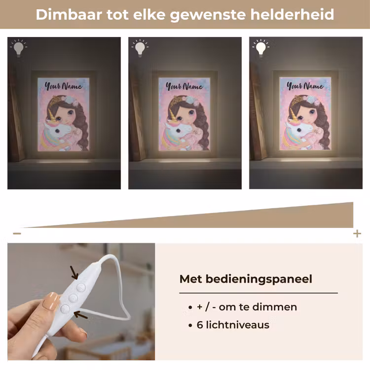 Meisje - Eenhoorn - Glitter Light Box met kabel (Kinderlampje) klein -USP_dimbaarNL