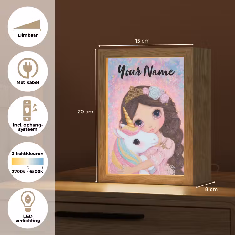 Meisje - Eenhoorn - Glitter Light Box met kabel (Kinderlampje) klein -USP_NL