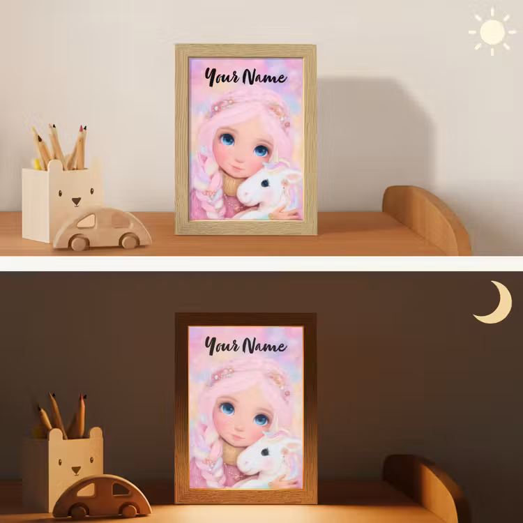 Meisje - Eenhoorn - Roze Light Box met kabel (Kinderlampje) klein -sfeer3_kind