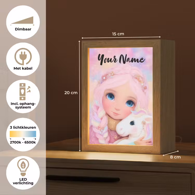 Meisje - Eenhoorn - Roze Light Box met kabel (Kinderlampje) klein -USP_NL