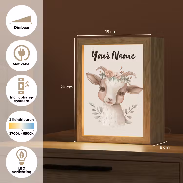 Geit - Dier - Bohemian - Bloemen - Boho Light Box met kabel (Kinderlampje) klein -USP_NL