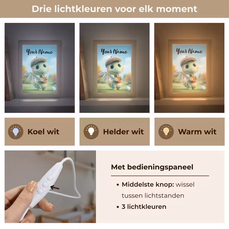 Golf - Dino - Groen Light Box met kabel (Kinderlampje) klein -USP_lichtkleurNL