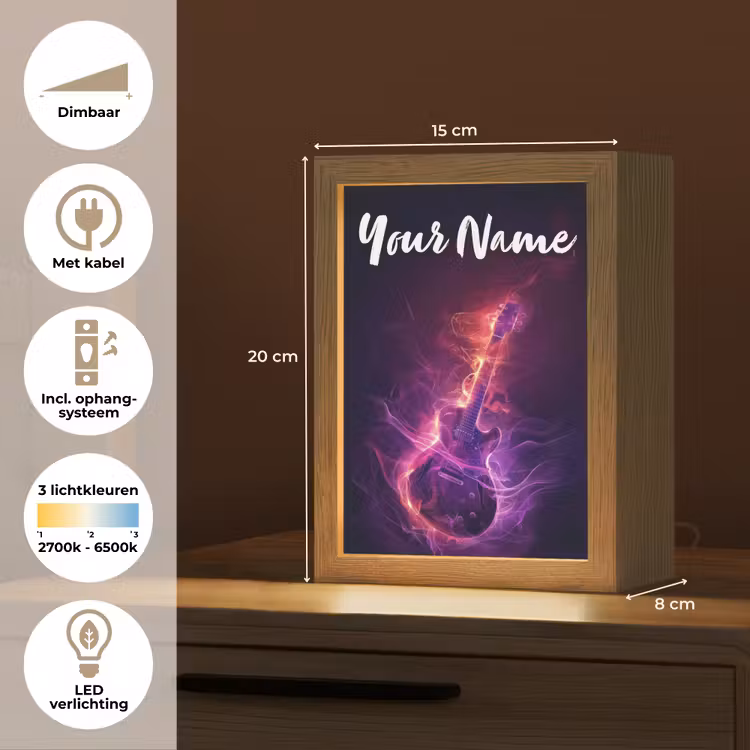 Gitaar - Muziek - Rook - Paars Light Box met kabel (Kinderlampje) klein -USP_NL