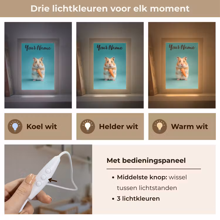 Hamster - Wortel - Blauw Light Box met kabel (Kinderlampje) klein -USP_lichtkleurNL