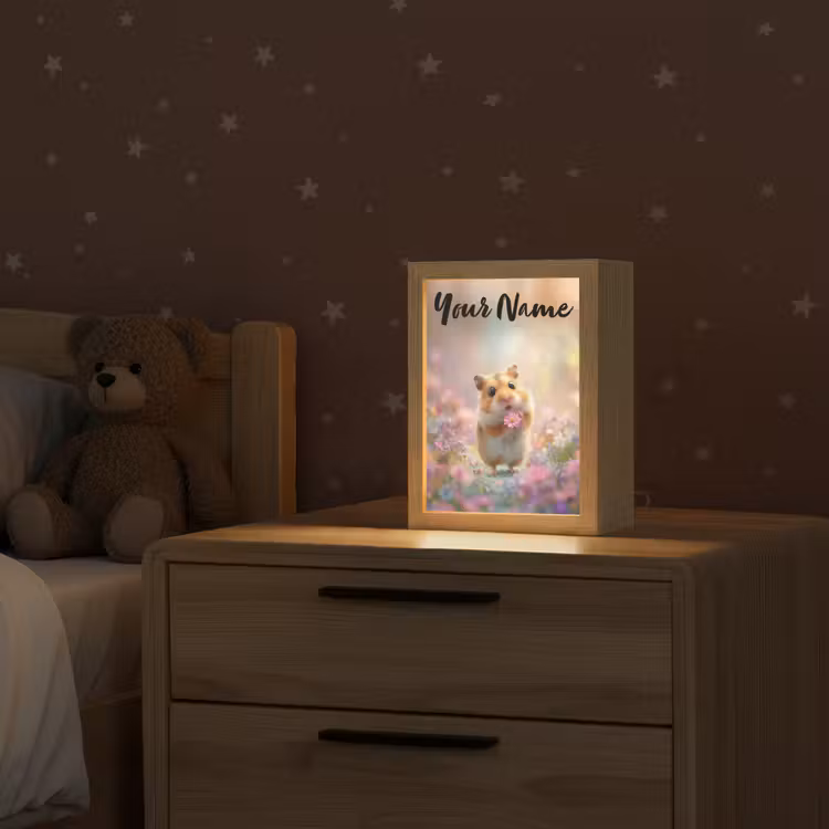 Hamster - Bloemen - Roze - Oranje Light Box met kabel (Kinderlampje) klein -sfeer1_kind