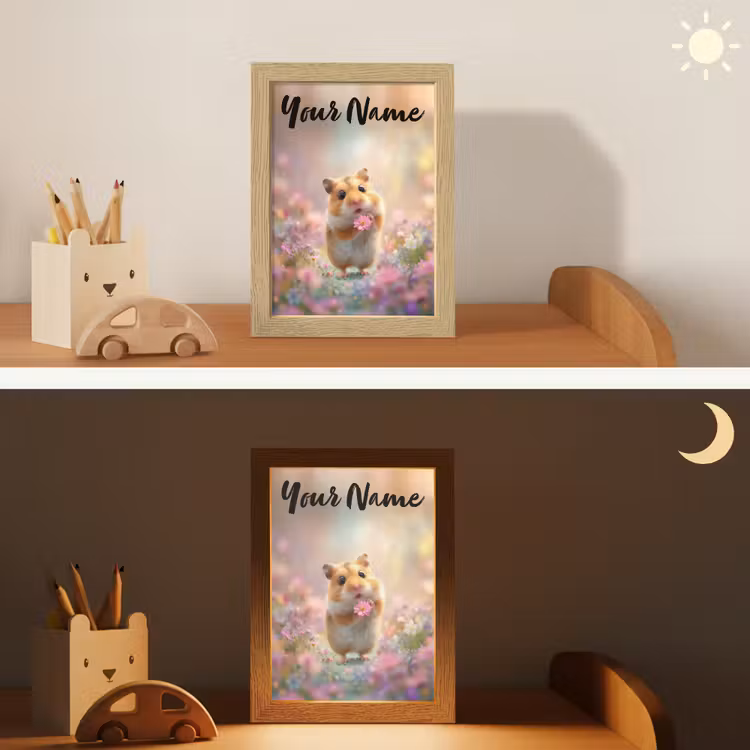 Hamster - Bloemen - Roze - Oranje Light Box met kabel (Kinderlampje) klein -sfeer3_kind