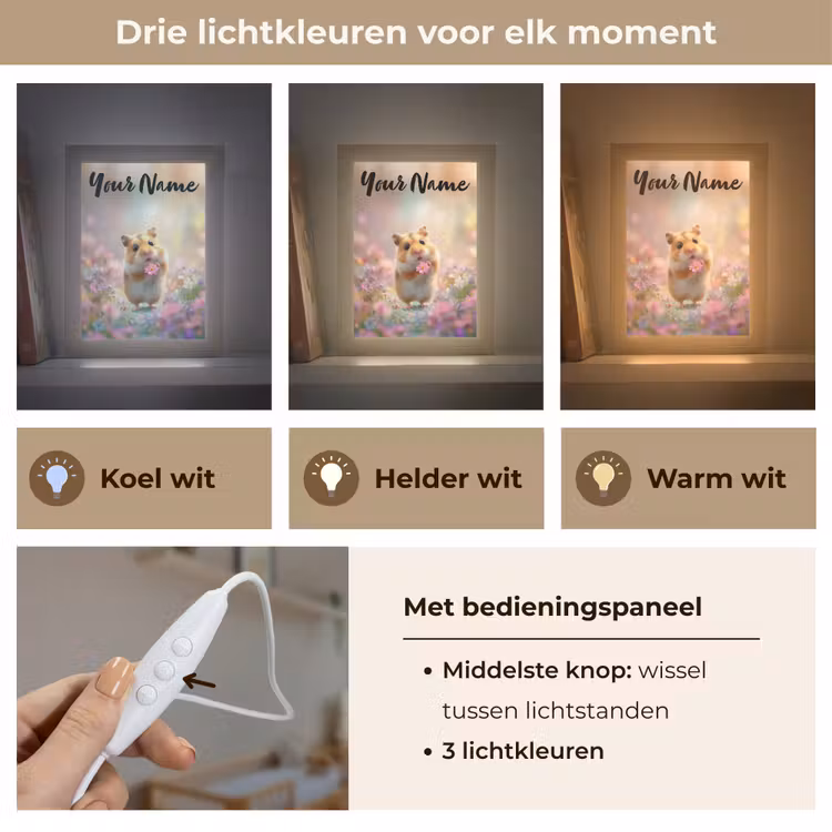 Hamster - Bloemen - Roze - Oranje Light Box met kabel (Kinderlampje) klein -USP_lichtkleurNL
