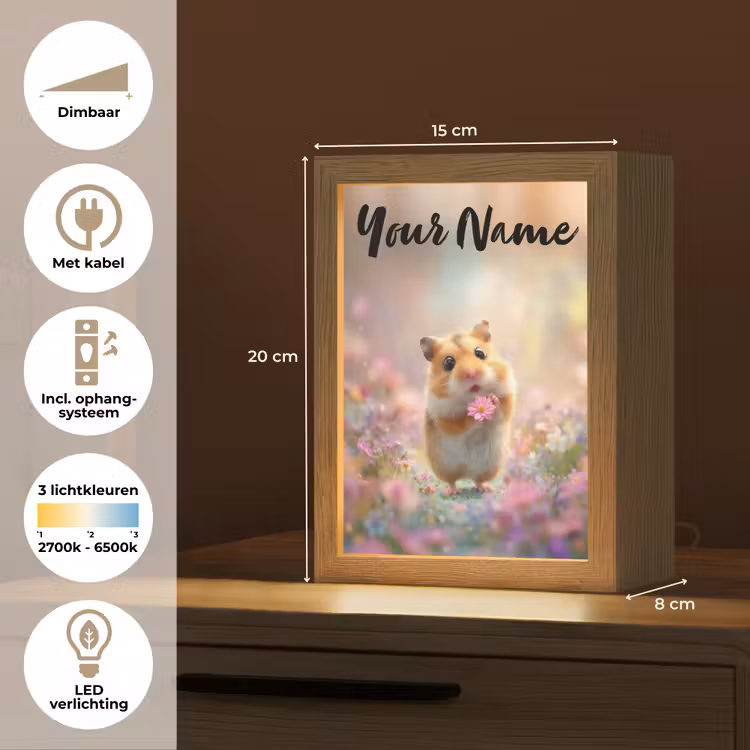 Hamster - Bloemen - Roze - Oranje Light Box met kabel (Kinderlampje) klein -USP_NL