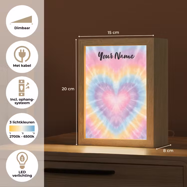 Hartvorm - Tie Dye - Pastelkleuren Light Box met kabel (Kinderlampje) klein -USP_NL
