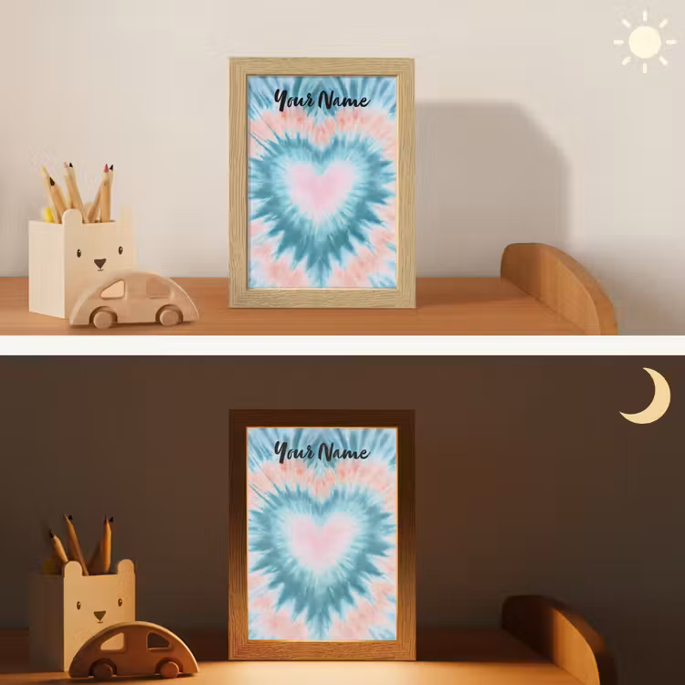 Hartvormig - Tie dye - Lichtblauw - Pasteltinten Light Box met kabel (Kinderlampje) klein -sfeer3_kind