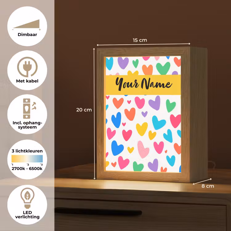 Hartjes - Kleurrijk - Patroon Light Box met kabel (Kinderlampje) klein -USP_NL