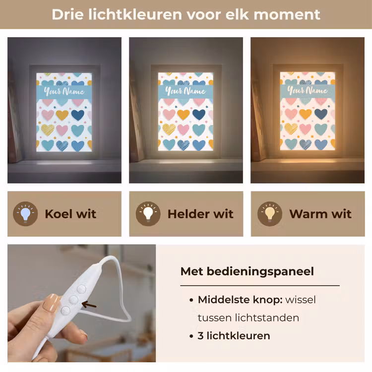 Hartjes - Pastel - Patroon Light Box met kabel (Kinderlampje) klein -USP_lichtkleurNL
