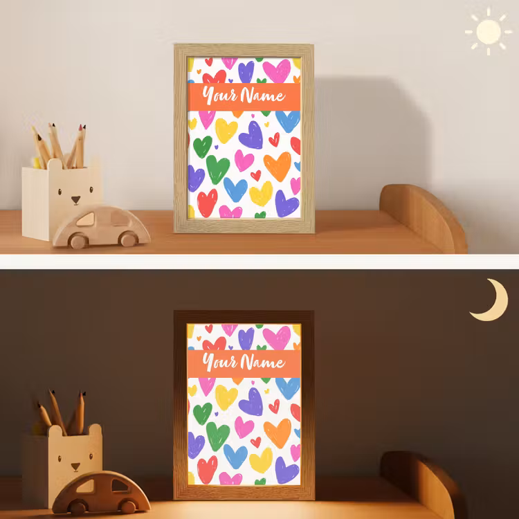 Hartjes - Patroon - Kleurrijk Light Box met kabel (Kinderlampje) klein -sfeer3_kind