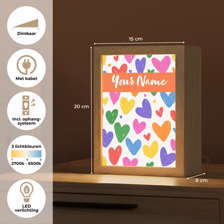 Hartjes - Patroon - Kleurrijk Light Box met kabel (Kinderlampje) klein -USP_NL