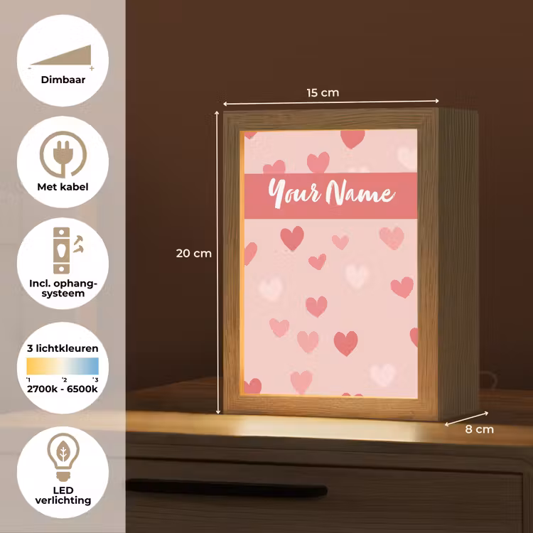 Hartjes - Patroon - Roze Light Box met kabel (Kinderlampje) klein -USP_NL