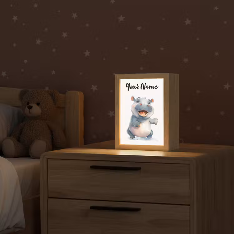Nijlpaard - Baby dier - Dieren Light Box met kabel (Kinderlampje) klein -sfeer1_kind