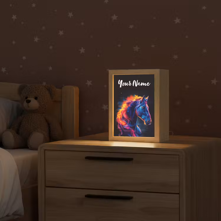 Paard - Dier - Rook - Zwart - Kleuren Light Box met kabel (Kinderlampje) klein -sfeer1_kind