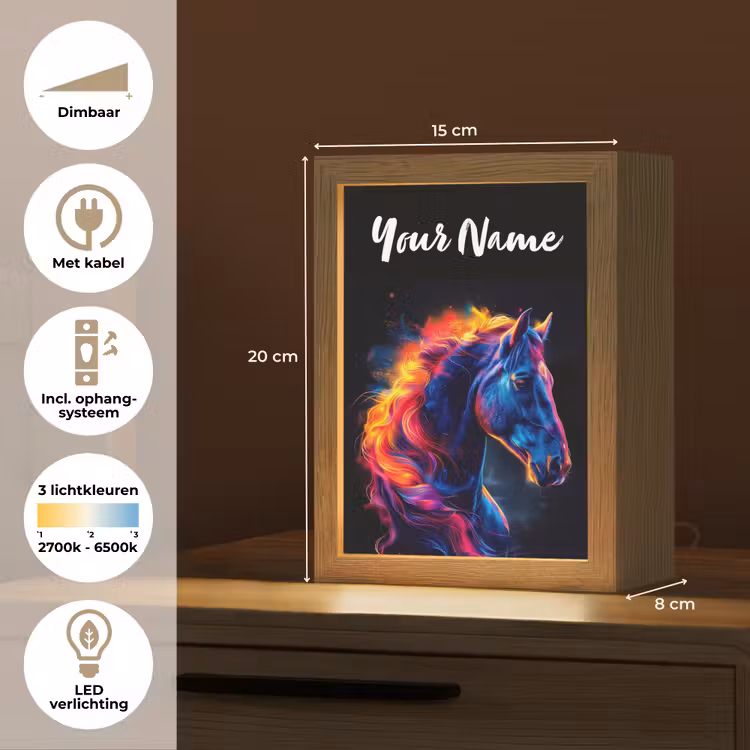 Paard - Dier - Rook - Zwart - Kleuren Light Box met kabel (Kinderlampje) klein -USP_NL